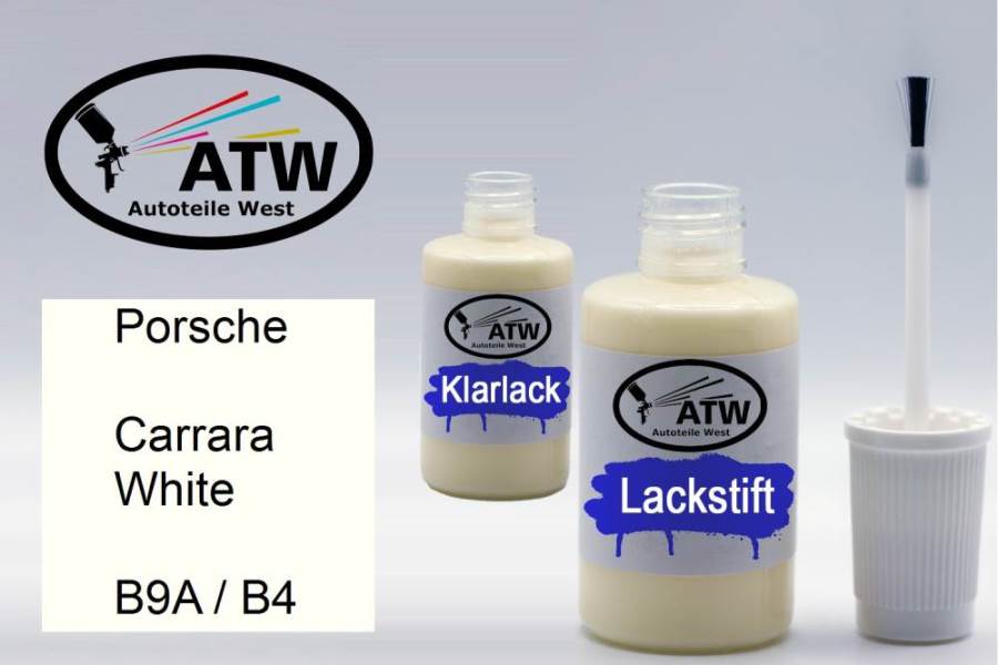Porsche, Carrara White, B9A / B4: 20ml Lackstift + 20ml Klarlack - Set, von ATW Autoteile West.